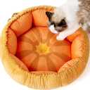 Lesure Cat Beds for Indoor Cats - Washable Cute Cat Beds with Versatile Dual-Use Design, Reversible Donut Pet Bed for Puppy and Kitten, 21x21x7 Inches (Small, Pumpkin)