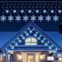 Minetom Christmas Snowflake Lights - 13ft 192LED Snowflake Icicle Lights with 16 Drops, 12 Modes and Timer, IP65 Waterproof Connectable Christmas Light for House Eave Window Indoor Outdoor Decoration (Blue and White)