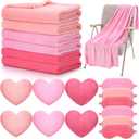 18 Pcs Kids Sleepover Party Supplies Set for Girls Fleece Soft Blankets Fluffy Heart Throw Pillow Plush Sleep Eye Mask for Spa Camping Birthday Favors(Pink,Jade,Dark Pink) (12  11inch)