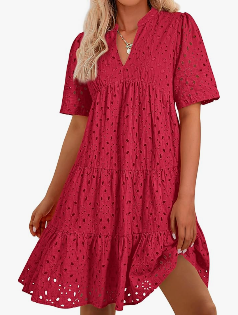 BTFBM Womens Boho Summer Dresses 2025 Resort V Neck Short Sleeve Hollow Out Lace Ruffle Casual Beach Mini Vacation Dress, Size XL BTFBM Womens Boho Summer Dresses 2025 Resort V Neck Short Sleeve Hollow Out Lace Ruffle Casual Beach Mini Vacation Dress, Size XL