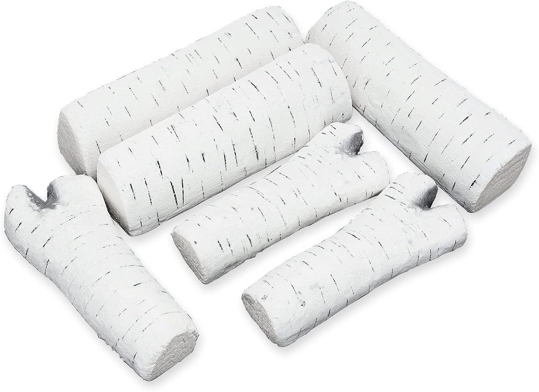 Skyflame 6 Small Piece Set of Birch Ceramic Wood Logs and Accessories for All Types of Indoor Gas Inserts, Ventless & Vent Free, Propane, Gel, Ethanol, Electric or Outdoor Fireplaces & Fire Pits
