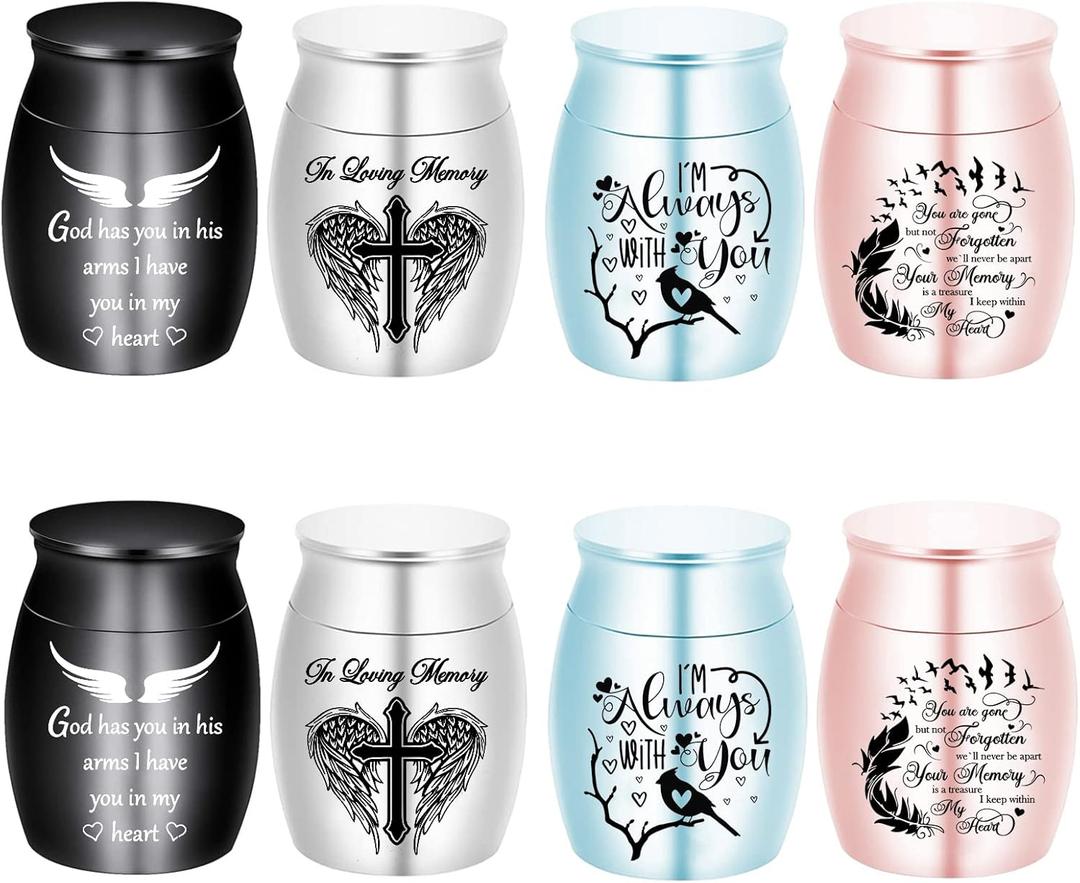 Color Small Urns for Ashes - Set of 8，Aluminium Mini Urns, Cremation Urns for Human/ Pet Ashes, Ashes Holder, Small Keepsake urns-Memorial Urn (8Pcs -Urn)