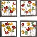 Deco 79 Metal Floral Home Wall Decor Wall Sculpture with Black Frame, set of 4 Wall Art 14" x 1" x 14", Multi Colored