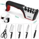 Longzon 5-in-1 Knife Sharpener 4 Stage with Cut-Resistant Glove, Quickly Sharpens & Restores Dull Blades, Easy & Safe for Home Kitchen Use, Fits Most Knives and Scissors, Black+Red