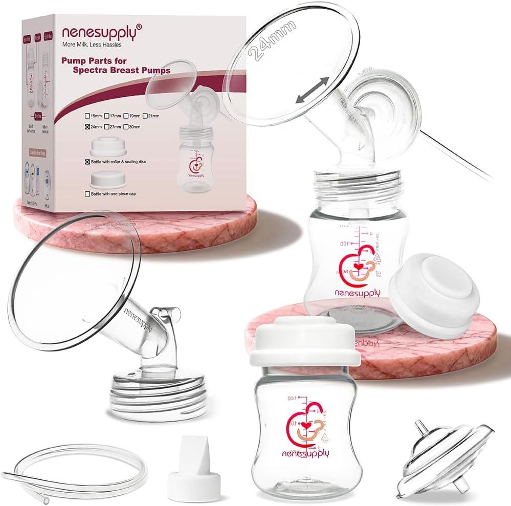 Nenesupply Pump Parts Compatible with Spectra S2 S1 9 Plus Breast Pump to Replace Spectra Pump Parts S2 Accessories Flange 24mm Duckbill Valve Tubing Bottles Backflow Protector