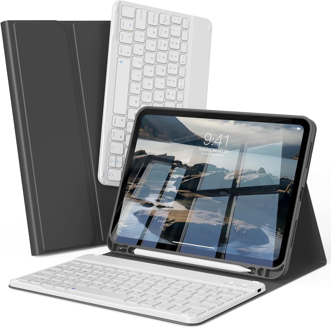 Keyboard Case for iPad Air 11 Inch M3/M2 (2025/2024), iPad Air 5th/4th Generation 10.9 Inch (2022/2020), Detachable Wireless Bluetooth Keyboard Case with Left Pencil Holder (Black)