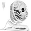 BESKAR Clip on Fan, 360° Rotation Quiet Stroller Fan with Strong Airflow,3 Speeds, Portable Small Fan with Sturdy Clamp,Perfect Personal Cooling Fan for Office Table Bedroom Kitchen, white