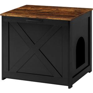 Dwanton Cat Litter Box Furniture Hidden, Cat Litter Box Enclosure, Reversible Entrance Can Be on Left or Right Side, Indoor Cabinet, Wooden Washroom, Nightstand, Black and Rustic Brown, 23.6" L