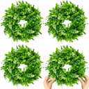 4 Pcs Christmas Boxwood Wreath Artificial 10 Inch Green Leaves for Front Door Cabinets Wreath Indoor Outdoor Wall Decor Christmas Wall Home Kitchen Decoration
