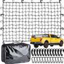Heavy Duty Cargo Net for Pickup Truck Bed - 4' x 6' Stretches to 10' x 15' - Small 4"x4" Latex Bungee Net Mesh with 24 Clips - Compatible with Ford, Chevy, Dodge Ram, Toyota