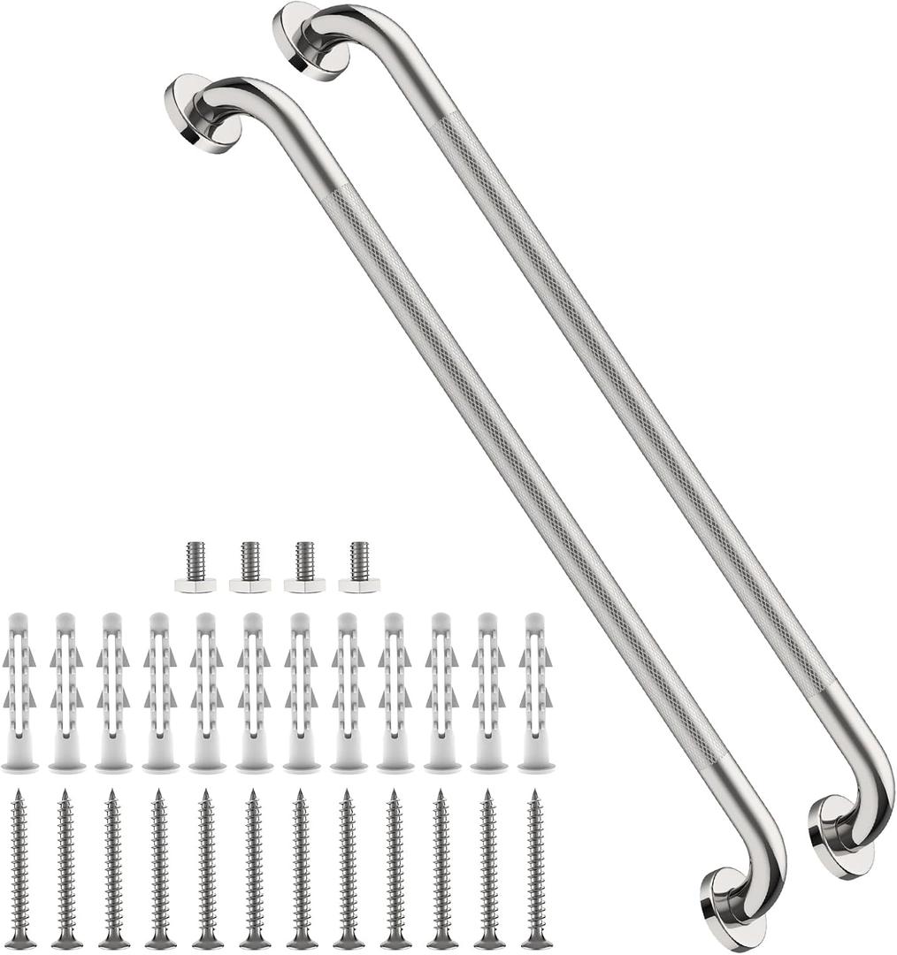 36 Inch Anti Slip Shower Grab Bar,Munzong 2 Pack Bathroom Grab Bars and Showers,Brushed Nickel Knurled Handicap Balance Bar,Safety Hand Rail Support Elderly Senior Bath Handle
