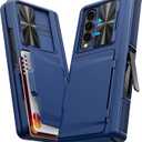 GBEE for Galaxy Z Fold 4 Case with Hinge Protection & Card Holder & Kickstand & Sliding Camera Protector, Built-in Screen Protector, Shockproof Phone Case for Samsung Z Fold 4 (Blue)