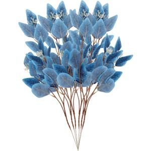 Framendino, 6 Pack Artificial Blue Eucalyptus Stems Leaves Faux Branches Fake Plant for Home Kitchen Indoor Wedding Vase Decor