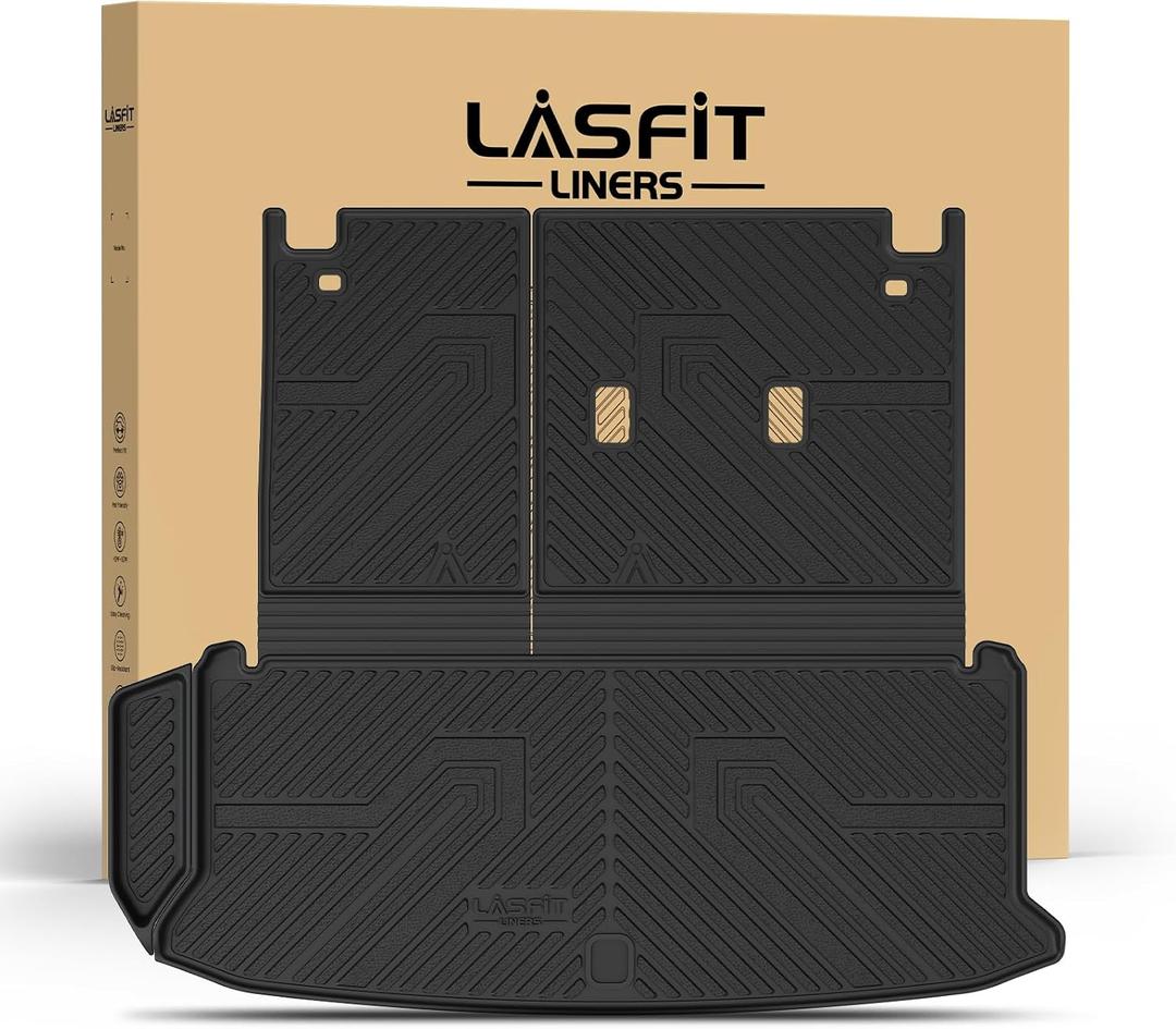 LASFIT Cargo Mat for Toyota Grand Highlander 2026 2025 2024 (Include Hybrid), All Weather TPE Custom Fit Rear Trunk Mat For Grand Highlander Accessories, 2026-2024 Grand Highlander Cargo&Backrest Mats
