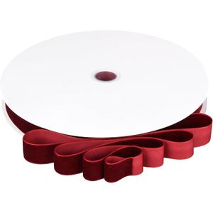 Burgundy Velvet Ribbon 1'' 50 Yards Velvet Fabric Vintage Ribbon for Christmas Tree, Gift Wrapping, Flower Bouquet, Wreath Decorations, Bow Making (Burgundy, 1"-50 Yard)