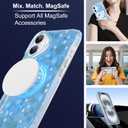 tharlet Magnetic for iPhone 16 Case with Card Holder [Compatible with Magsafe][ with Wireless Charging Wallet] Blue Flower Floral Printed Pattern Clear Case for iPhone 16 Case, Blue (6.1")