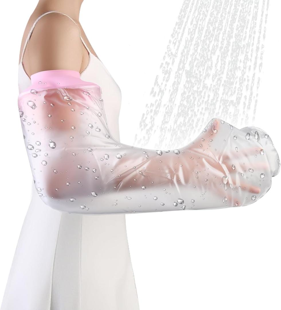 Waterproof Cast Cover for Shower Arm, Soft Comfortable Cast Protector for Shower Arm, Cast Cover Arms Adult, Keep Wounds/Bandage Dry Bath, Broken Hand/Wrist/Finger/Elbow, Reusable Wound Care SuppliesPink