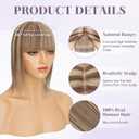 Hair Toppers for Women Real Human Hair 16 Inch Long Straight Toppers for Women with Thinning 7 * 13CM Silk Base Clip in Hairpieces with Bangs (Mocha Brown & Dark Blonde)