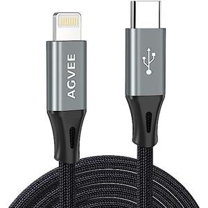 AGVEE 2 Pack 15ft 30W USB-C to Lightning Cable, Braided MFI PD Type-C to 8 Pin Charger Cord i-Phone Charging Wire, for iPad Pro iPhone 14 13 12 11 Pro Max, Case Friendly Dark Gray