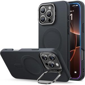 ESR for iPhone 16 Pro Max Case, Silicone Case with Stand, Compatible with MagSafe, Built-in Camera Stash Stand, Magnetic Phone Case for iPhone 16 Pro Max, Cloud Series, Black