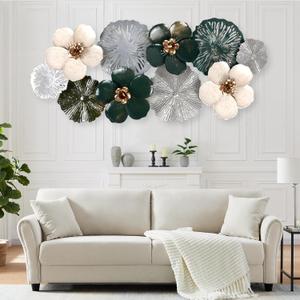 MGFDT Gold & Silver Metal Wall Art, Multi-Color Floral, 46.06" x 22.04", 43"L x 23"W