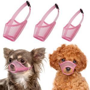 LUCKYPAW Dog Muzzle Suits for Small Medium Large Dogs, Mesh Muzzle Anti Biting Chewing, Breathable Mouth Cover Set with Adjustable Strap for Grooming Vet Visiting Training (Small 3 PCS(XXS-S), Pink)