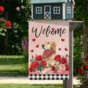 DLZDN Welcome Valentines Day Dog Garden Flag Love Heart Roses Golden Retriever Flag 1218 Inch Double Side Buffalo Plaid Farmhouse Yard Flag Anniversary Wedding Outdoor House Decoration