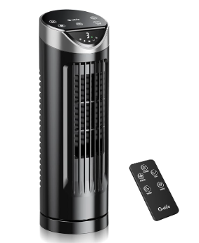 Grelife 13'' Tower Fan for Bedroom, 26dB Quiet Floor Fan with Remote, 3 Mode, 1-8H Timer, 90° Oscillating Fans for Indoors with 27ft/s Velocity, Portable Desk Table Fan for Room, Home, Office,Black