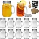 16 oz Mason Jars with Handle,Old Fashioned Drinking Glasses with Chalkboard Labels and Silver Metal Lids,Glass Mugs for Party or Daily use,Set of 12.