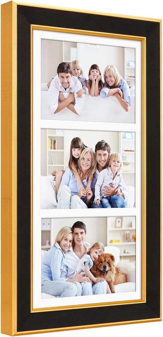 Suede 8x16 Picture Frame Display 3 Opening 5x7 Picture Frames Collage Wall Decor with Mat, Multi Photo Frame for Plexiglass, Wall Decor, Pack of 1, Black
