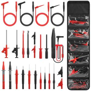 Linkstyle 25PCS Multimeter Test Leads Kit with Replaceable Wire Piercing Probes, Alligator Clips, Test Hook Clips, Tweezer for Digital Electrical Multimeter Testing (25PCS: Red+Black)
