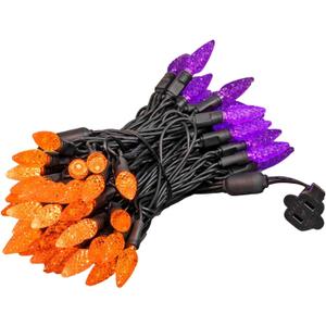 Novelty Lights 24 Feet 70 LED True Twinkle Purple/Orange Outdoor Halloween String, 100% Twinkle C6 Strawberry LED Lights on Black Wire, Commercial Grade UL Listed, Connectable End to End