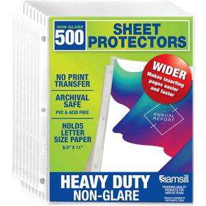 Samsill 500 Pack Heavy Duty Sheet Protectors, Non-Glare, 8.5x11 Inch Page Protectors for 3 Ring Binder, Letter Size Protectors Reinforced Holes, Non-Glare Document Sleeve, Top Loading, Acid Free