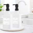 Emerson Essentials Glass Soap Dispenser Set  16 oz 2-Pack  Refillable Dish & Hand Soap Dispensers for Kitchen or Bathroom  Stainless Steel Pump & Waterproof Labels Included (White | Black)