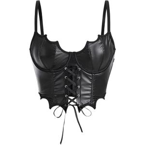 SHENHE Women's Y2k PU Leather Lace Up Spiderweb Lace Gothic Corset Bustier Cami Tank Top XS