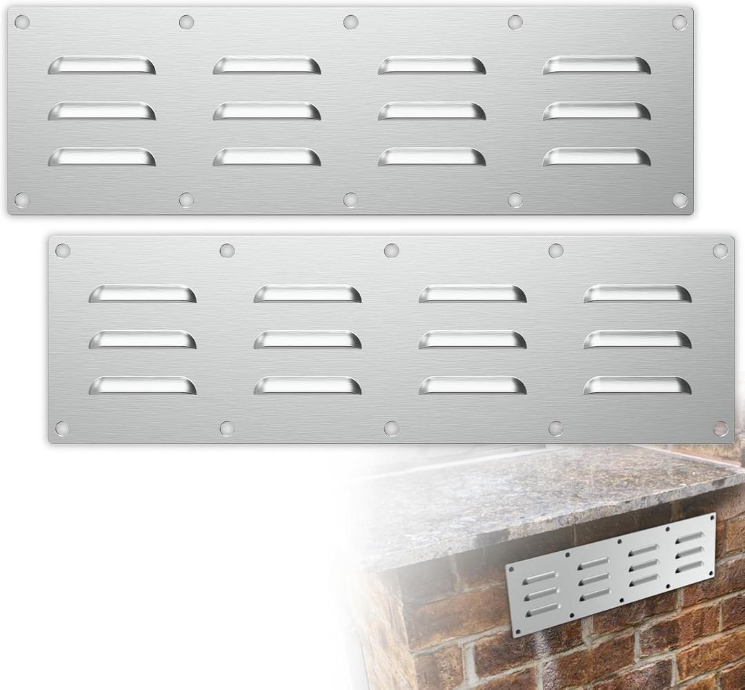 2 Pack Stainless Steel Venting Panel for Grill Accessory Stainless Steel Vent Cover Grill Vent for Masonry Fire Pits and Outdoor Kitchen, 15" by 4-1/2"