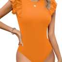 Missufe Women's Summer Ruffle Flutter Sleeve Ribbed Casual Bodysuit Tops (Orange) XL 
