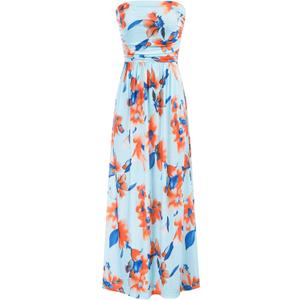 GRACE KARIN Women Strapless Dress Casual Loose Ruched Long Maxi Dress with Pockets (Large, Floral-light Blue+orange)