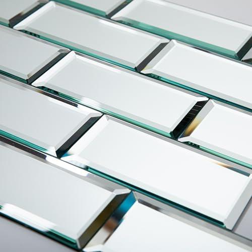 Soulscrafts Peel and Stick Mirror Tiles, 4x8 Inch Beveled Mirror Subway Tiles for Kitchen Backsplash Bathroom Wall 26 Pcs