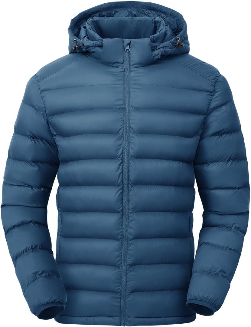 TBMPOY Men's Lightweight Puffer Jackets Detachable Hood Water-Resistant Casual Winter Coat Hooded Insulated for Travel Ski, XXL