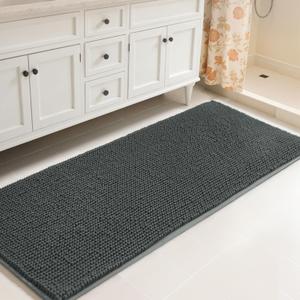 SUBRTEX Bathroom Rugs, 24" x 60" Chenille Bath Rug Soft Short Plush Bath Mat Soft Shower Mat Water Absorbent Shower Mat Quick Dry Machine Washable, Gray