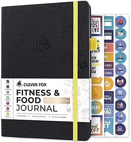 Clever Fox Fitness & Food Journal – Nutrition & Workout Planner for Women & Men – Diet & Gym Exercise Log Book with Calendars, Diet & Training Trackers - Undated, A5 Size, Hardcover (Black)