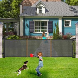 42 Inch Extra Tall Retractable Baby Gates, 120 Inch Wide Mesh Safety Gate, Extra Wide Child Gate, Pet Gate for Doorways, Expandable Gates, Extra Long Dog Gates for Large Openings, Black
