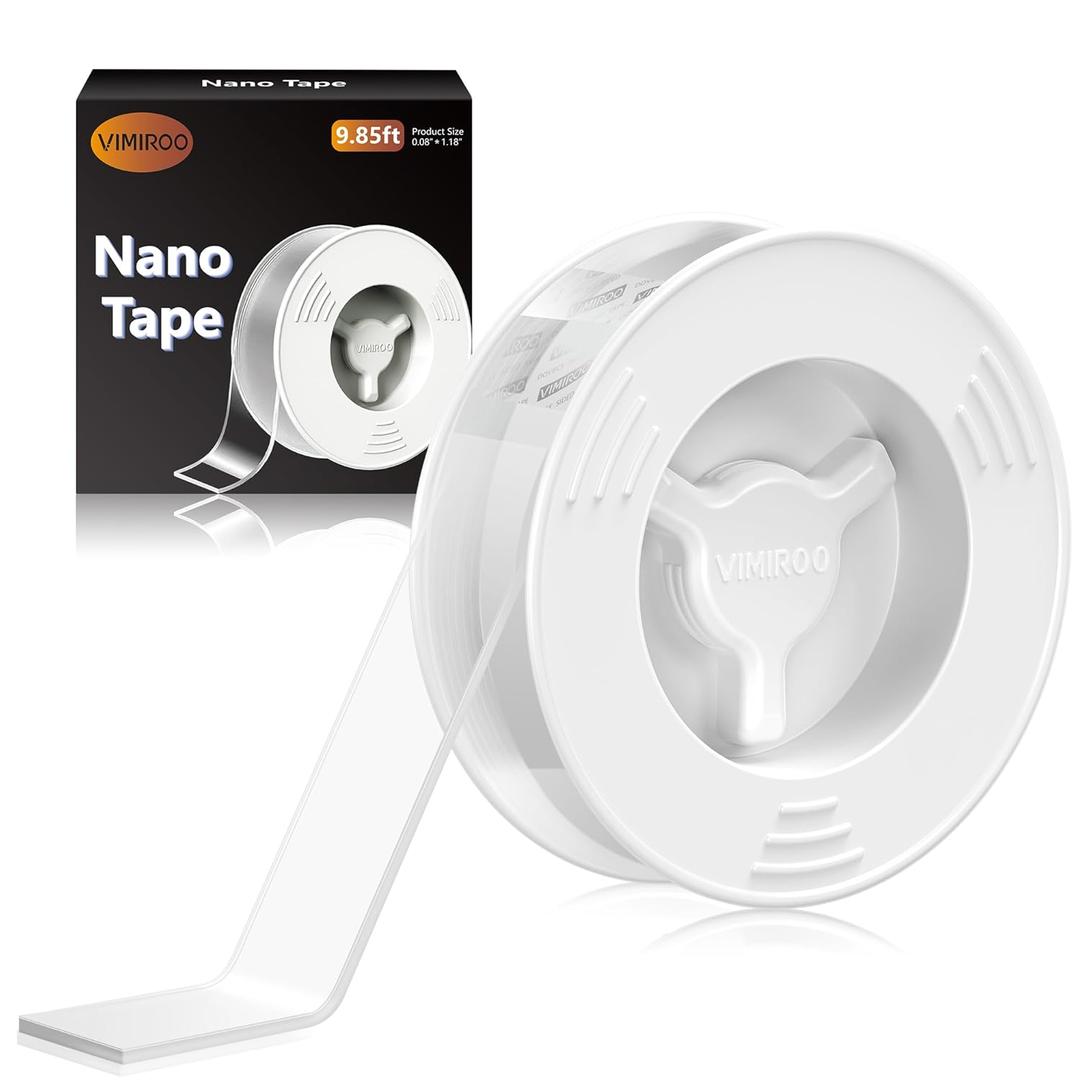 Double Sided Tape Heavy Duty Removable 9.85FT, Extra Large Nano Transparent Adhesive Tape, Clear Mounting Tape, Adhesive Strips for Picture Hanging, Wall, Poster, Carpet