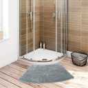 Seavish Luxury Grey Shag Curved Bath Rug, 18 x 30 inch Non Slip Microfiber Soft Absorbent Fanned Shower Mats Washable Bathroom Rug Corner Bath Tub Floor Carpet for Quadrant Shower Stall 