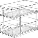 2 Tier Clear Organizer with Dividers for Cabinet, Shlef, Counter - Multi Use Slide-Out Storage Container - Kitchen, Pantry, Medicine Cupboard Bins, Bathroom, Vanity Makeup, Under Sink Organizing (8" W - 1 Set)
