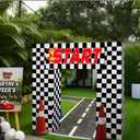 9 Pcs Race Car Birthday Party Decoration Checkered Flag Cardboard Kit Racing Theme 35.4 in Background 11.8 in Boxes Lets Go Racing Banner Photo Booth Prop for Boy Fan Baby Shower Supplies