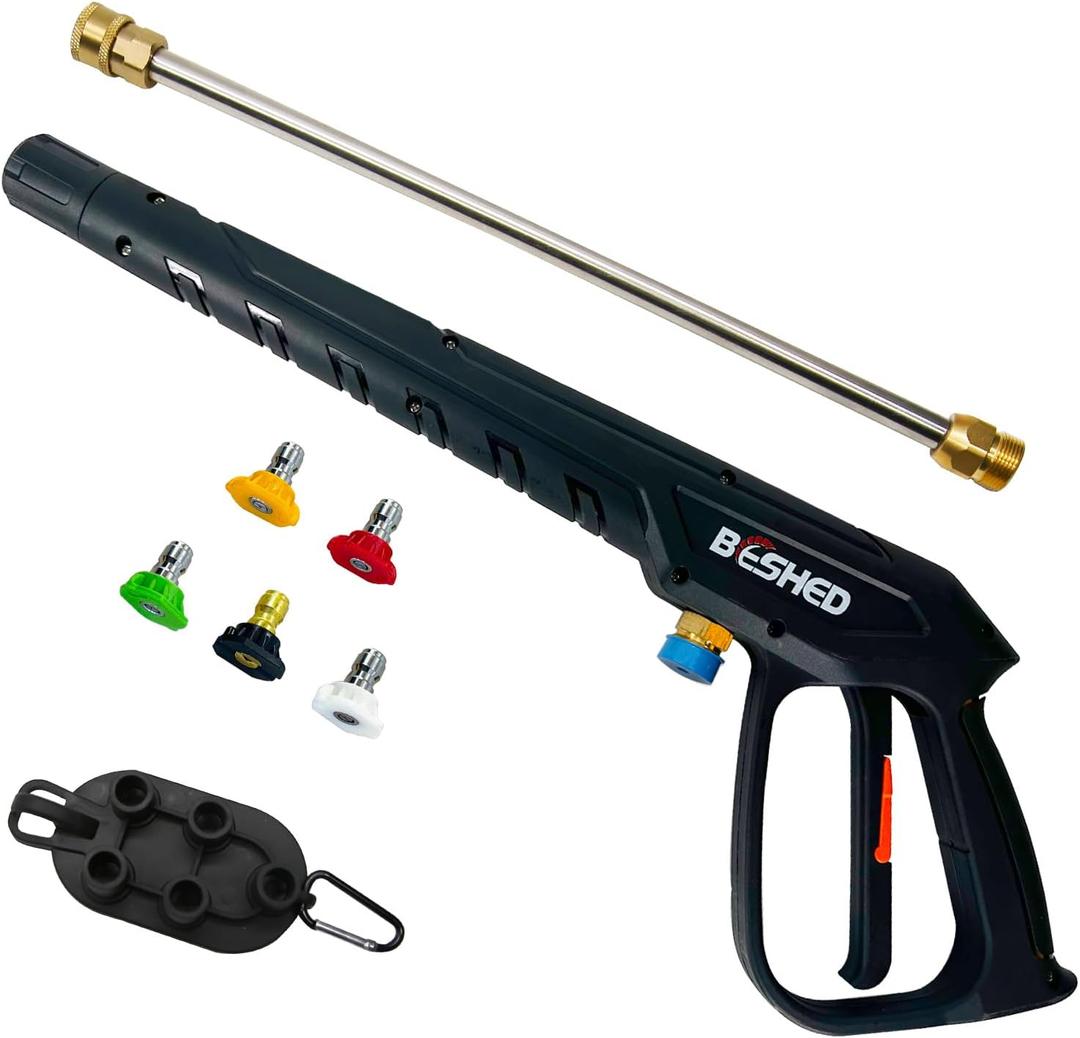 Durable Pressure Washer Gun Kit, Power Washer Gun with Replacement Extension Wand, M22 Fitting, 5 Spray Nozzle Tips, 37 Inch, 3000 PSI (Black)