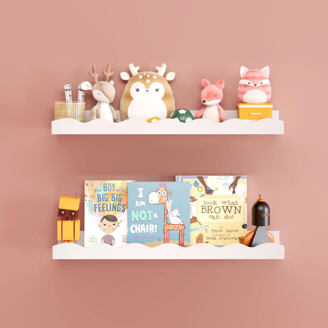 Floating Shelves for Wall Décor 24 Inch Long Set of 2 Nursery Book Shelves Bathroom Shelves Over Toilet Shelf for Books, Plants, Toys, Photo Frames, Picture Ledge-Black