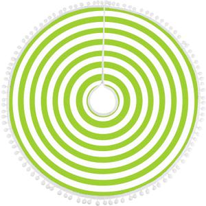 MACTING Christmas Green and White Tree Skirt 30 Inch Small Annual Rings Tree Mat with Pom Poms Little Xmas Tree Cover for Halloween Holiday Indoor Home Party Xmas Decorations